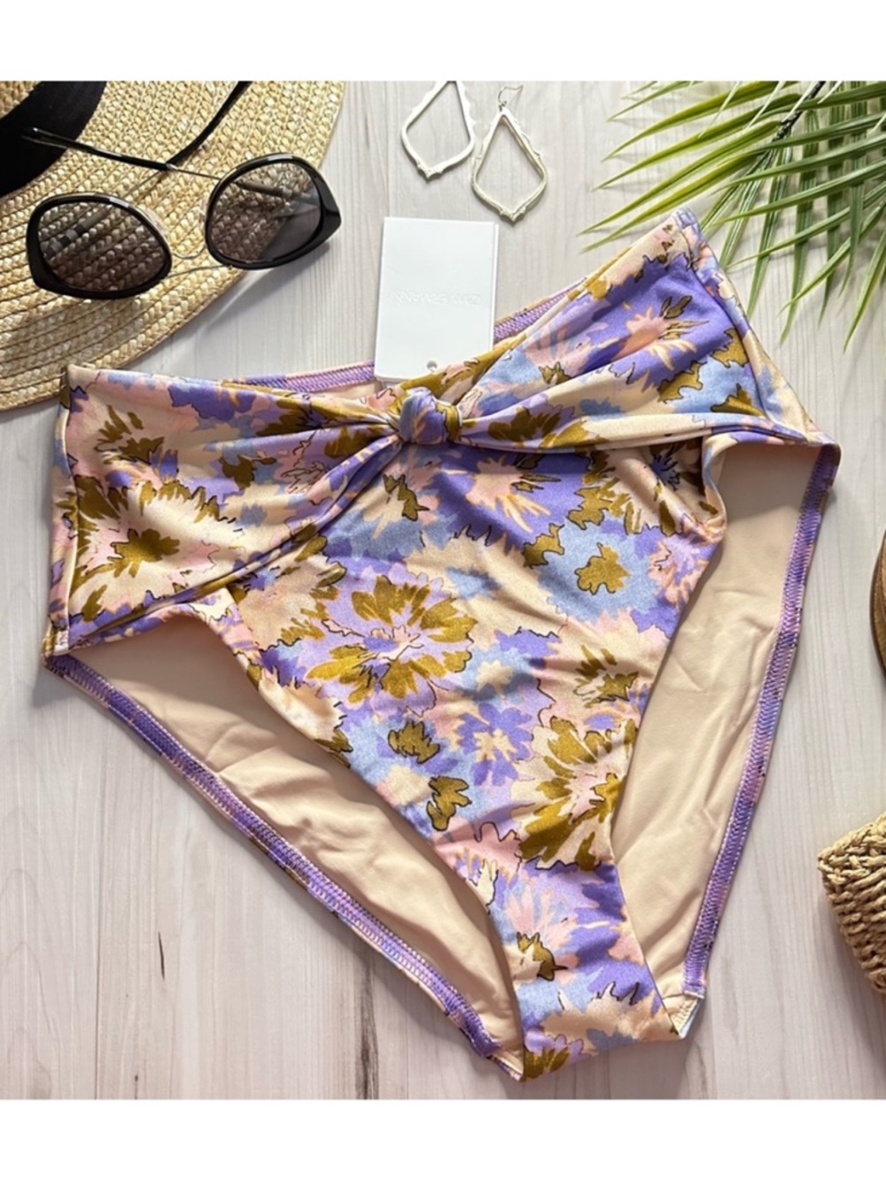 Zimmermann High Waisted Floral Knot Bikini Bottoms - Olive, Pink, Lilac - Picture 8 of 13